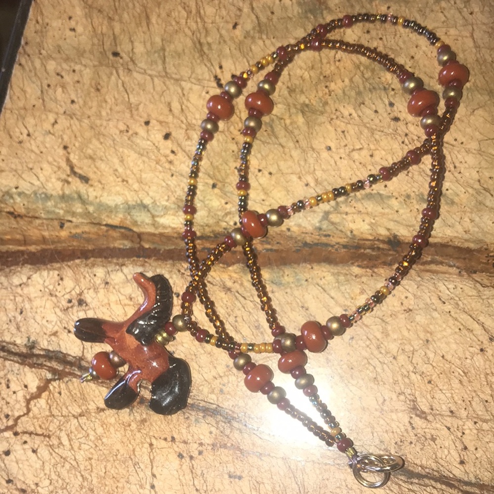 Horse Pendant Bead Necklace Very Sweet 18”